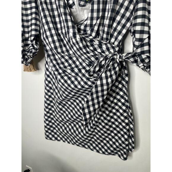 Gianni Bini Gingham Dress Medium Tie Side Wrap Mini Balloon Sleeve - Picture 5 of 9